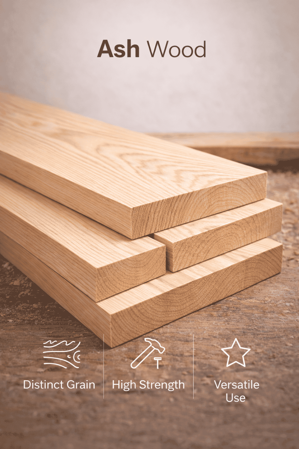 Ash Wood - smooth grain light colored timber for modern furniture, wall panels, and wardrobes