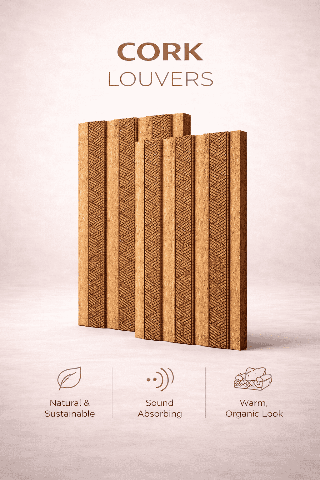 Cork Louvres 100% natural eco-friendly panels for home offices and eco-interiors