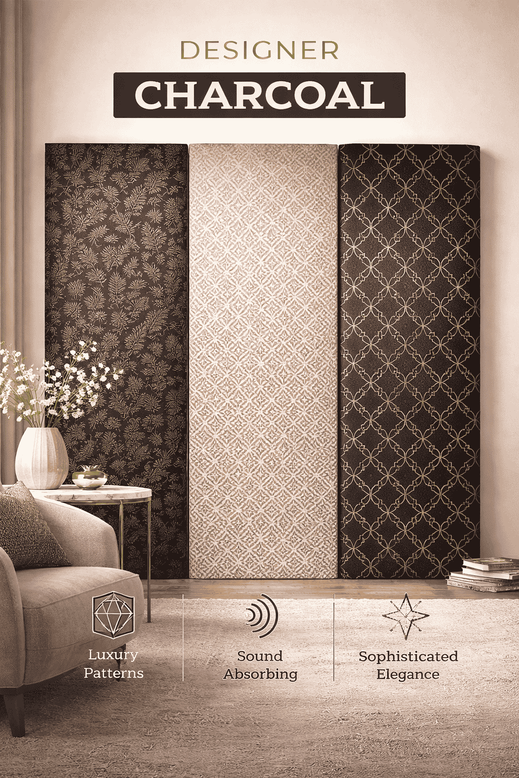 Designer Charcoal Panels with avant-garde patterns for luxury lobbies and accent walls