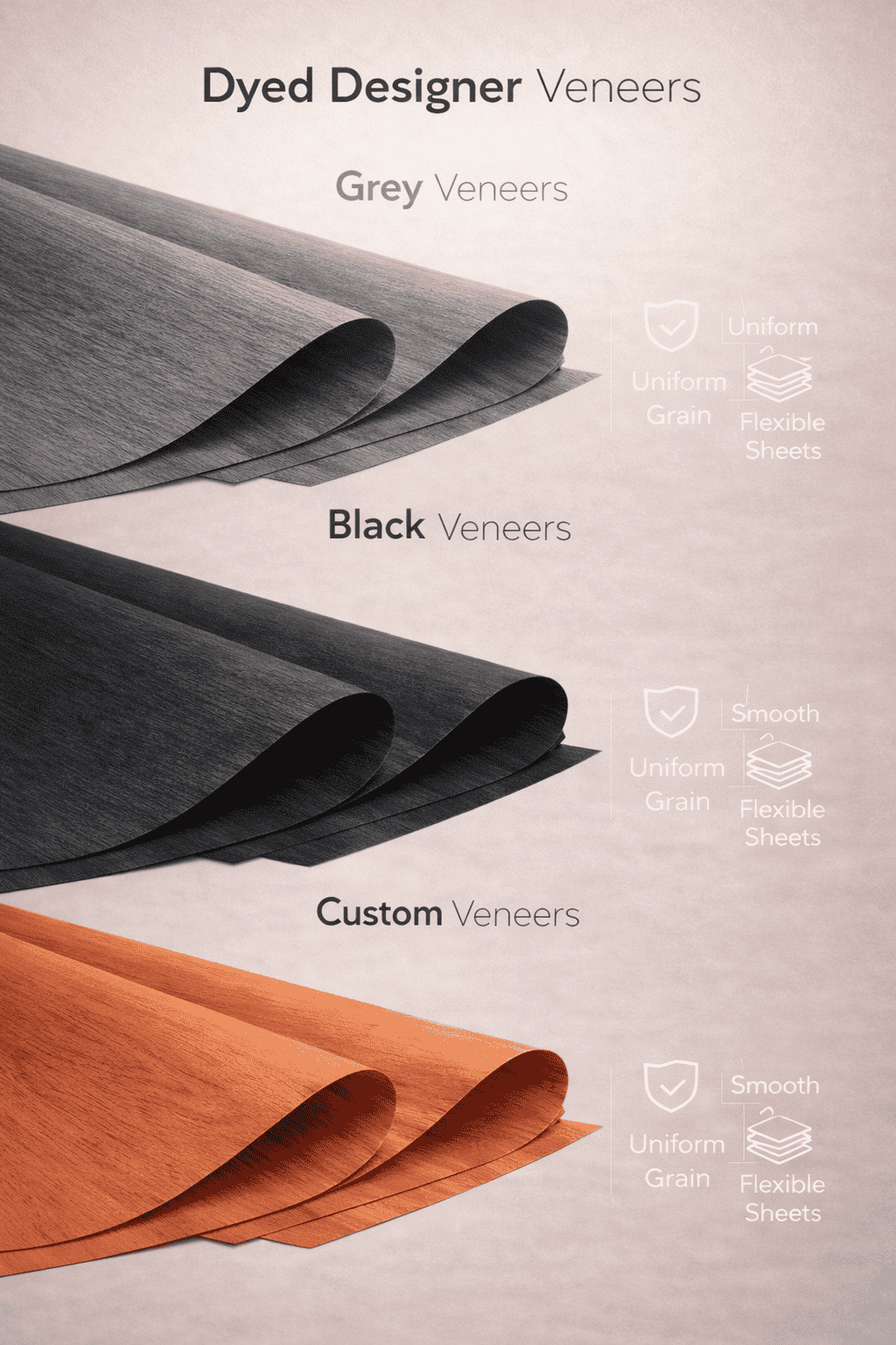 Dyed Designer Veneers in Grey, Black, and Custom tones for contemporary themed interiors