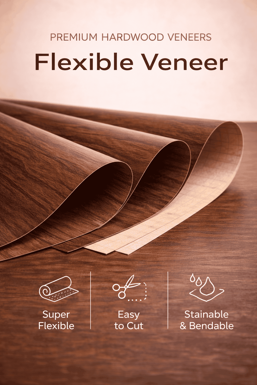 Flexible Veneer - engineered to bend easily without cracking for curved furniture and wall designs