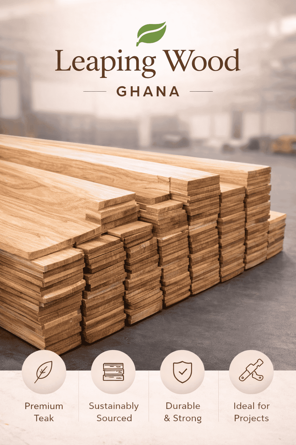 Ghana African Hardwood - durable timber with deep rich grain patterns for sturdy furniture and structural use