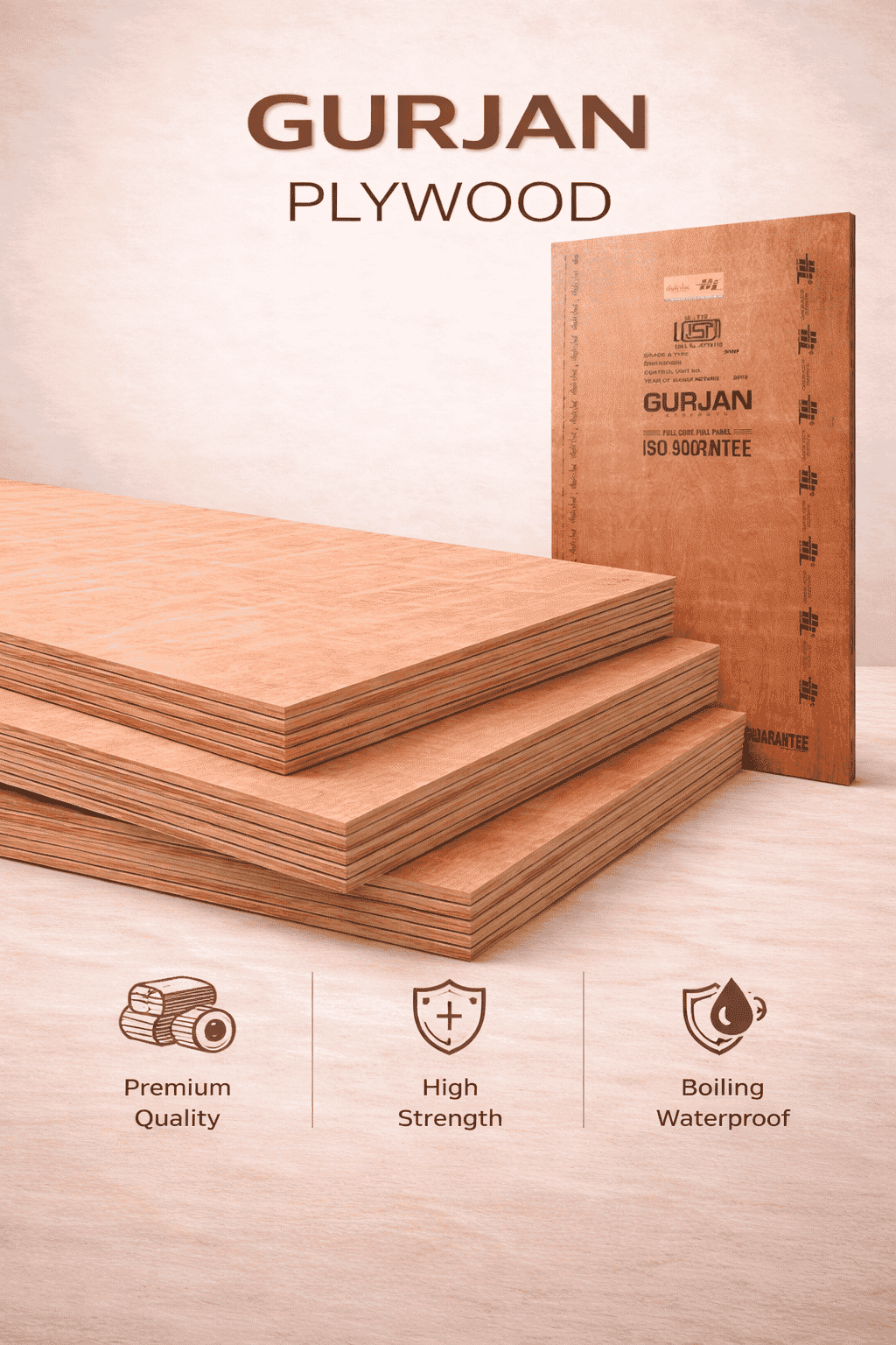 Premium Gurjan Plywood with high density core for luxury furniture