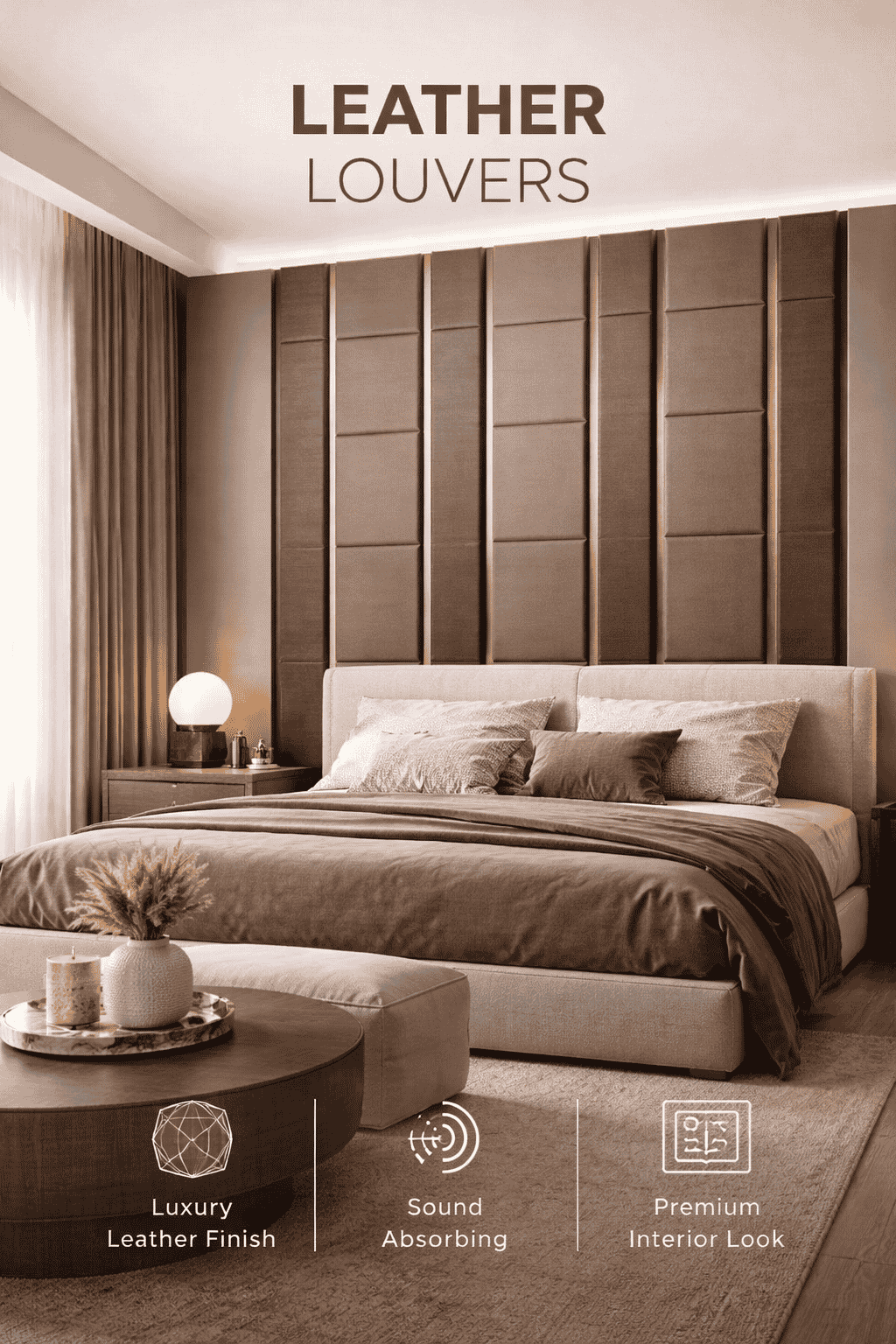 Leather Louvres PU clad panels for luxury bed headboards and executive offices