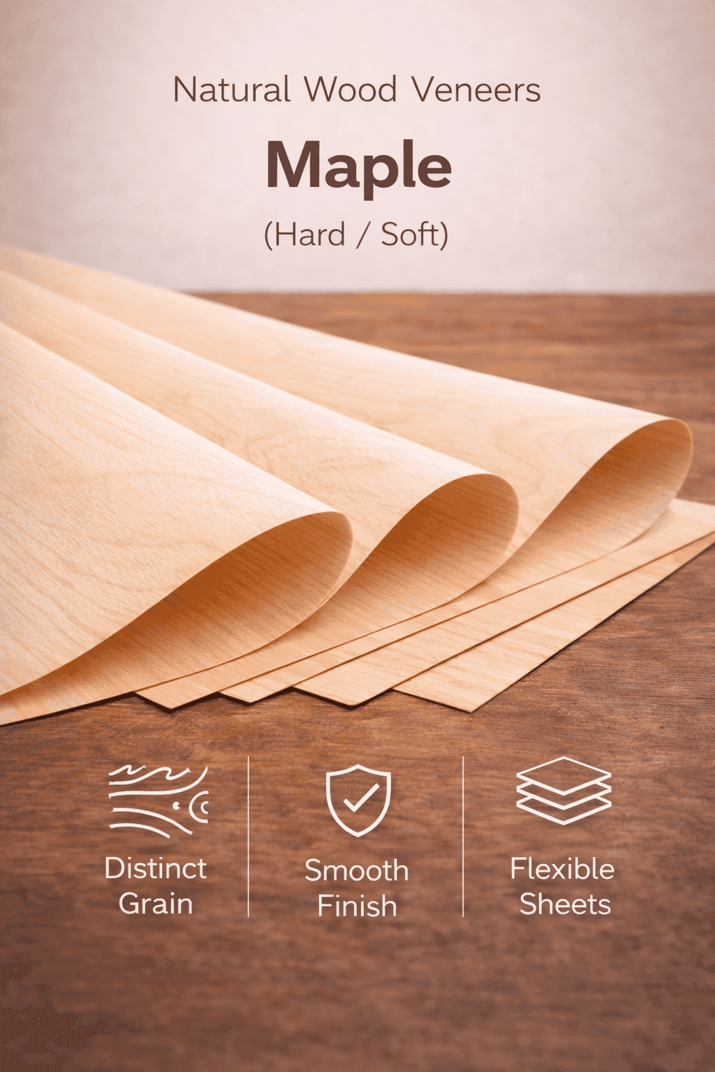 Maple Veneers - Hard and Soft Maple with smooth subtle grain and light finish for minimal interiors