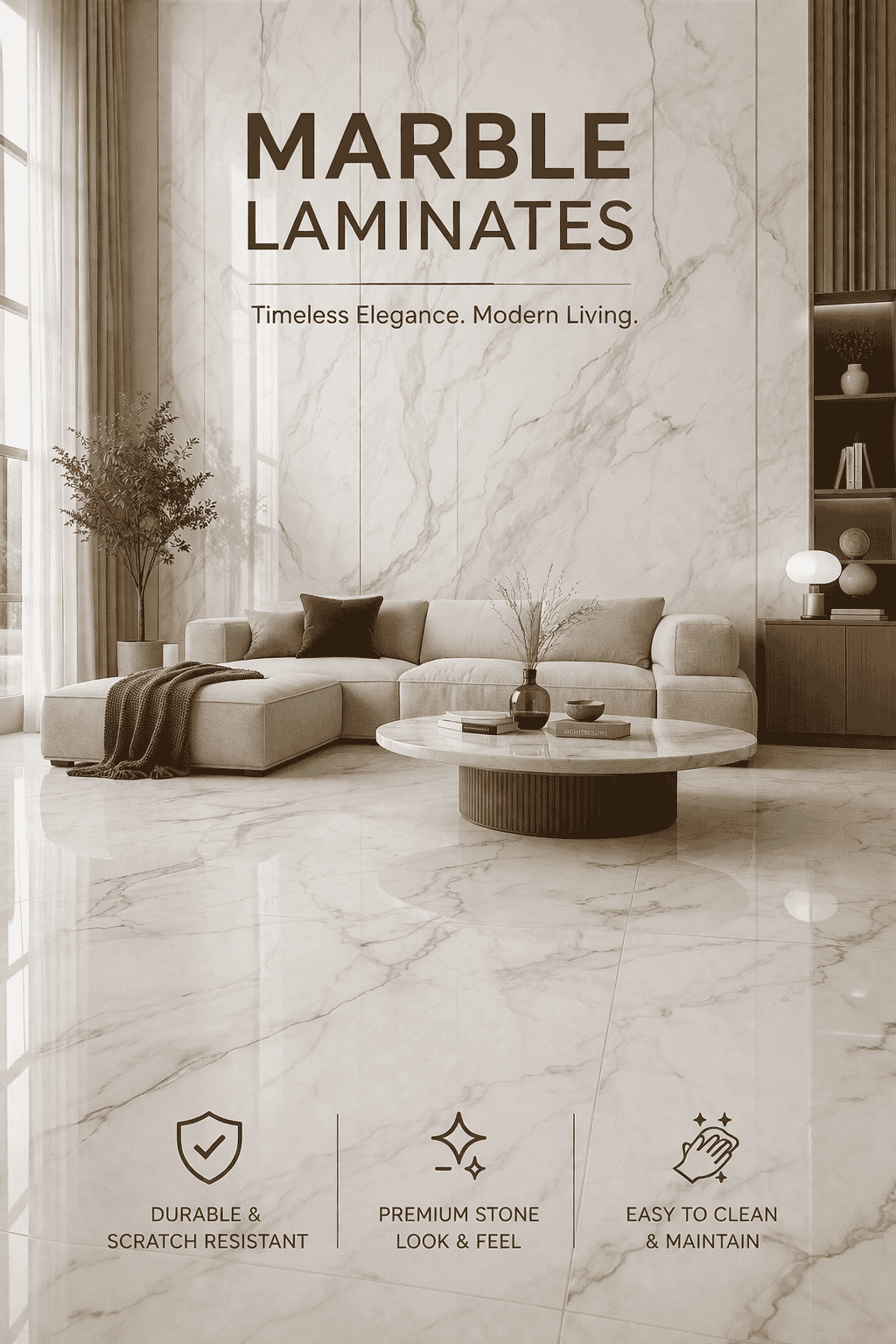 Marble Laminates replicating natural stone elegance for lightweight wall cladding