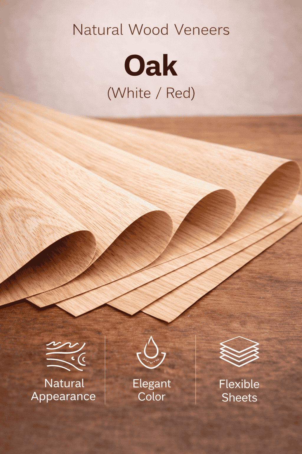 Oak Veneers - White Oak and Red Oak veneers with strong grain patterns for furniture and modern interiors