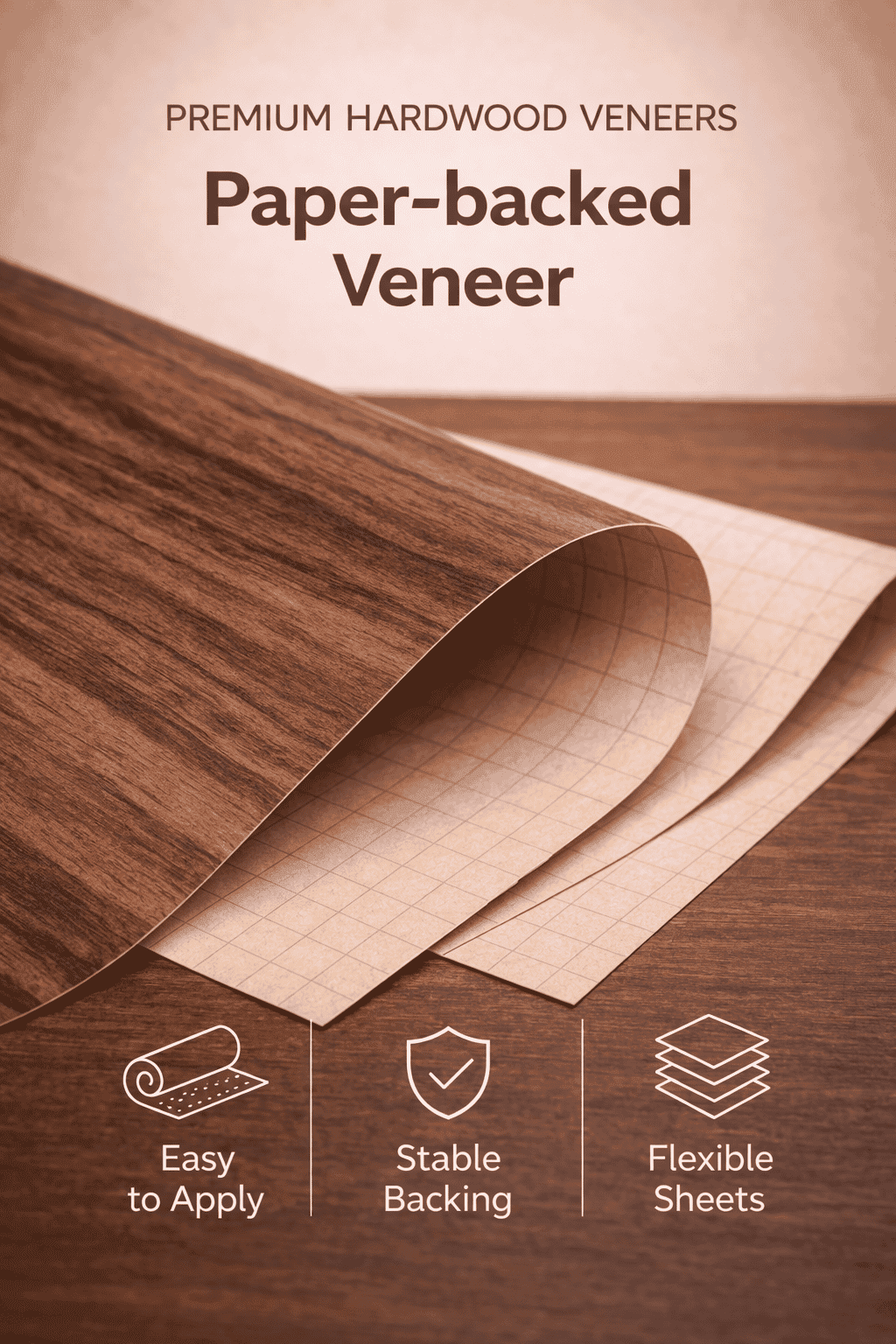 Paper-backed Veneer - flexible and easy to apply on panels and furniture surfaces