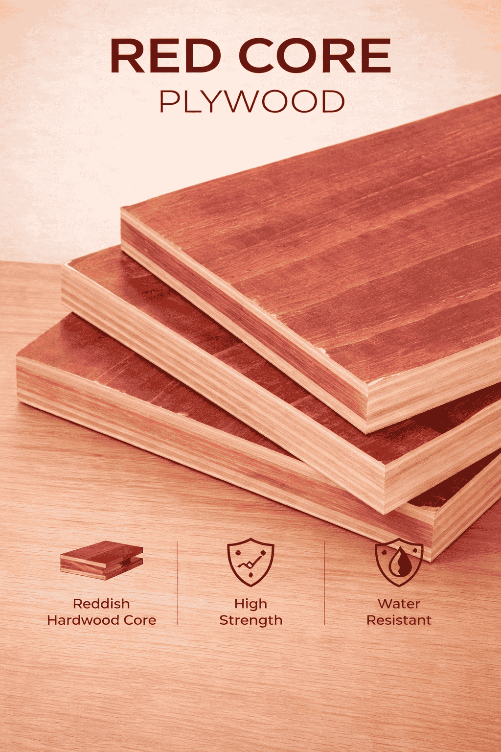 Red Core Plywood offering high strength for heavy load bearing furniture