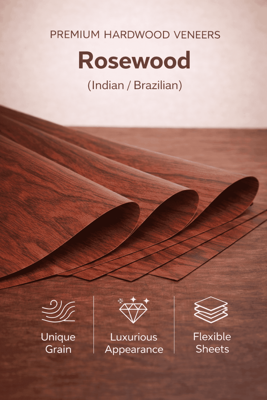 Rosewood Veneers - Indian and Brazilian rosewood with dark dramatic grain for high-end interiors