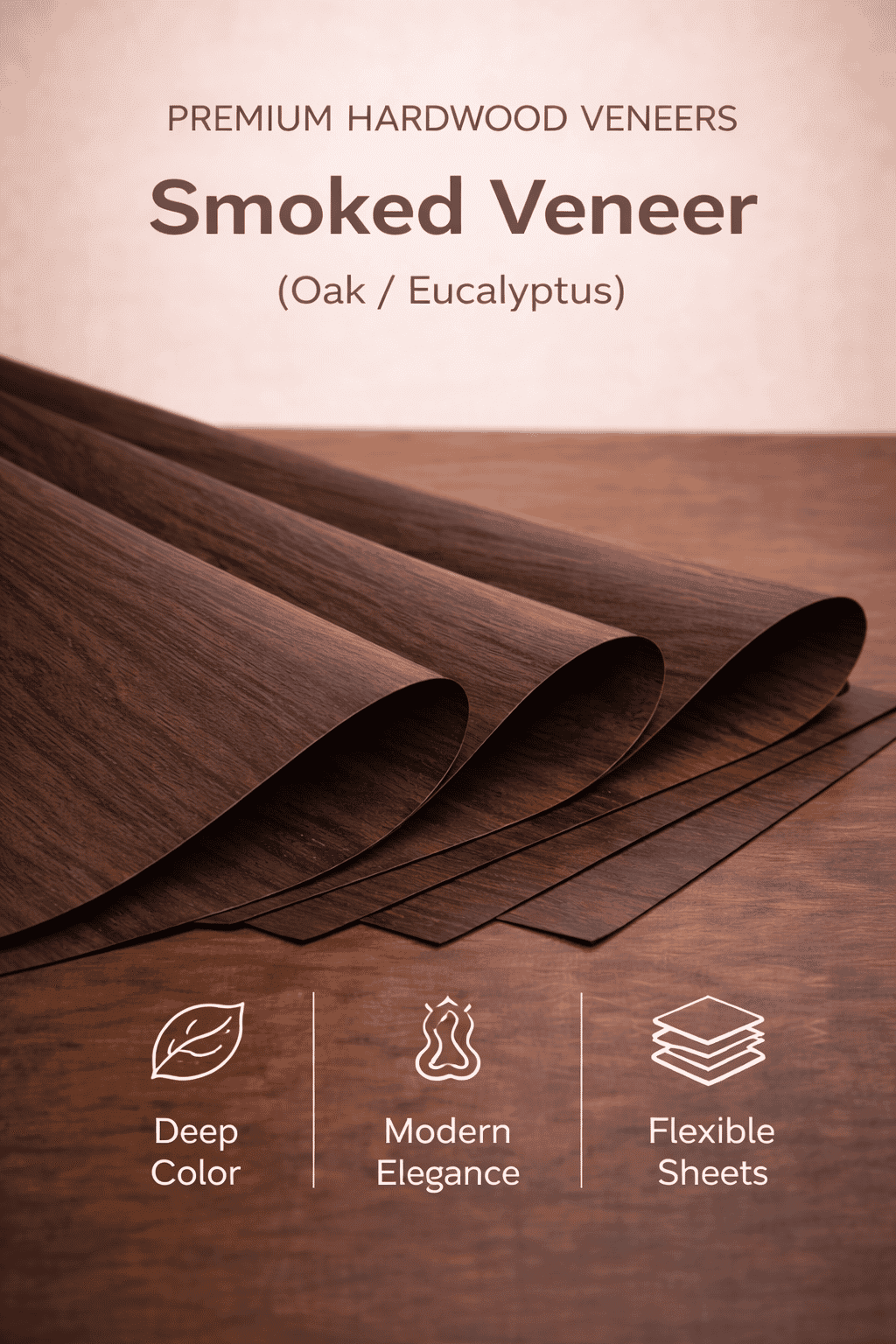 Smoked Veneers - Smoked Oak and Smoked Eucalyptus with darkened tones for premium interiors and dark themes