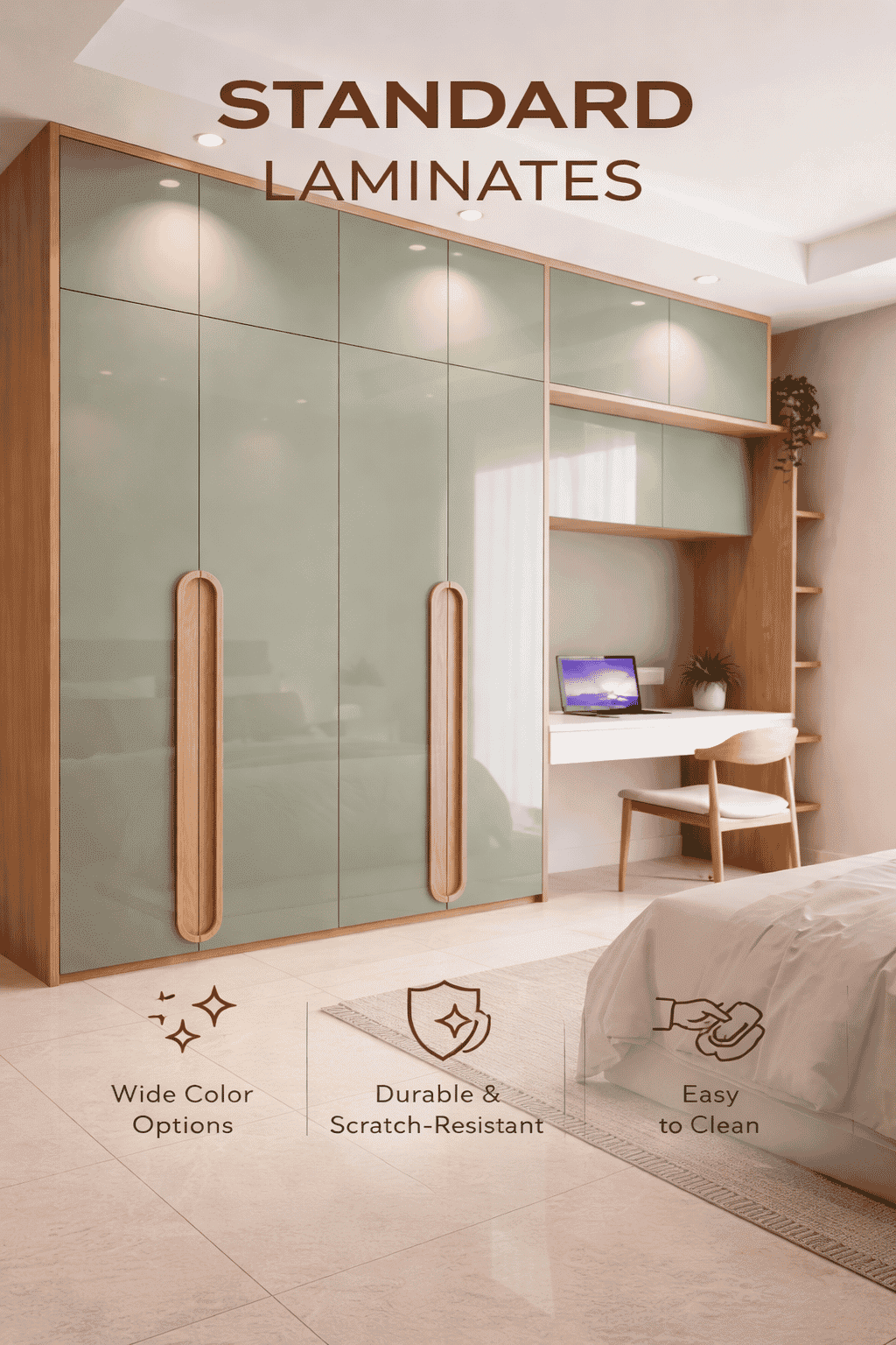 Standard Laminates in solid colors for durable everyday interior cabinets