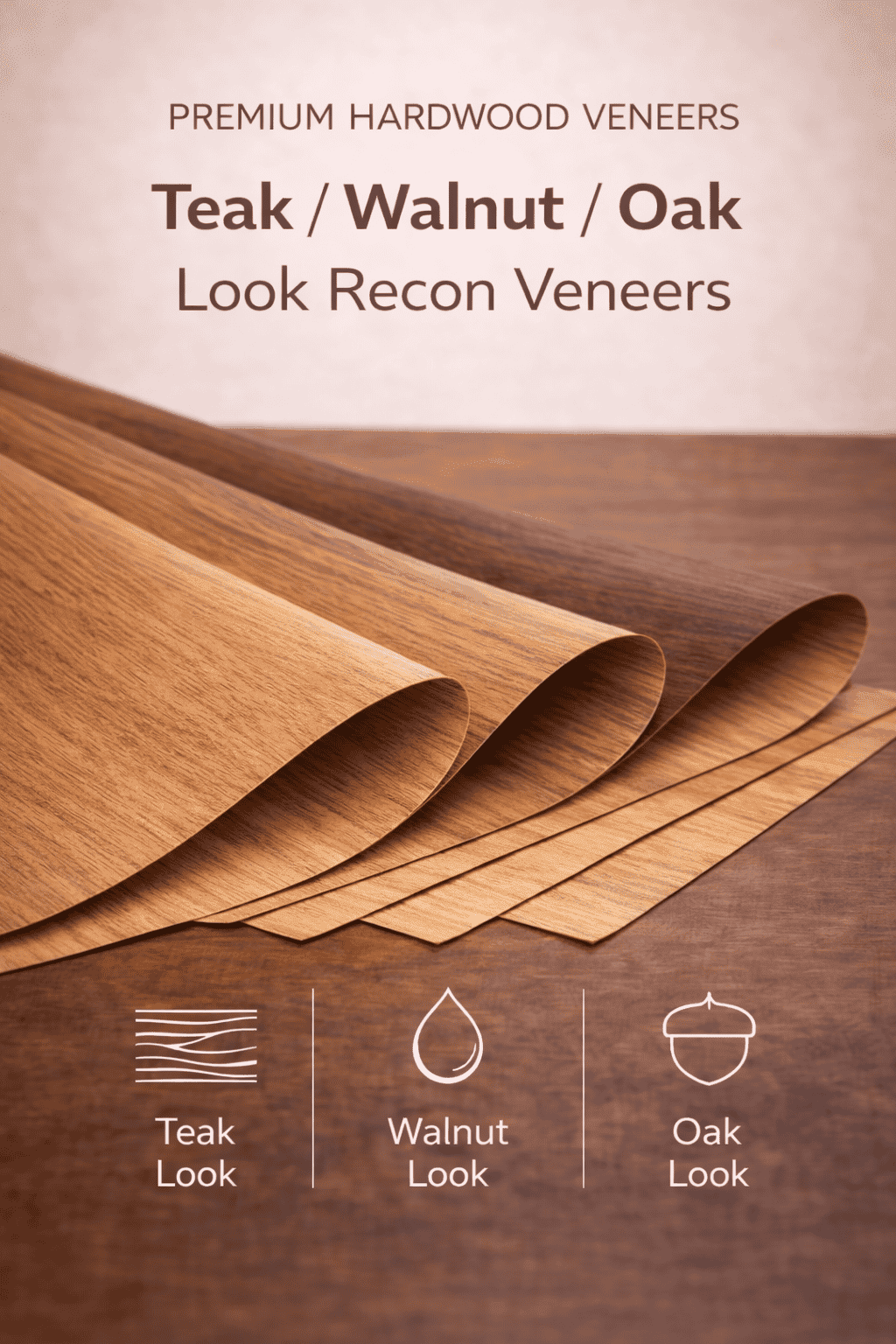 Recon Wood Look Veneers - Reconstituted Teak, Walnut, and Oak with consistent patterns for large projects