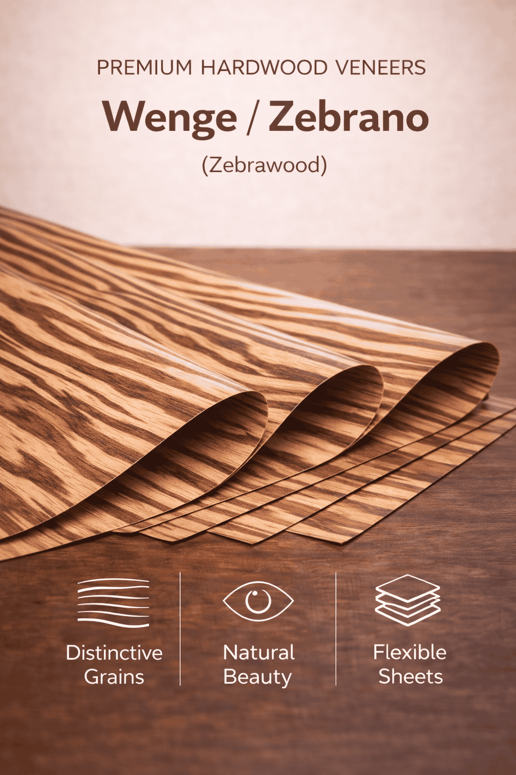 Wenge and Zebrano Zebrawood veneers with bold striped patterns for contemporary interiors