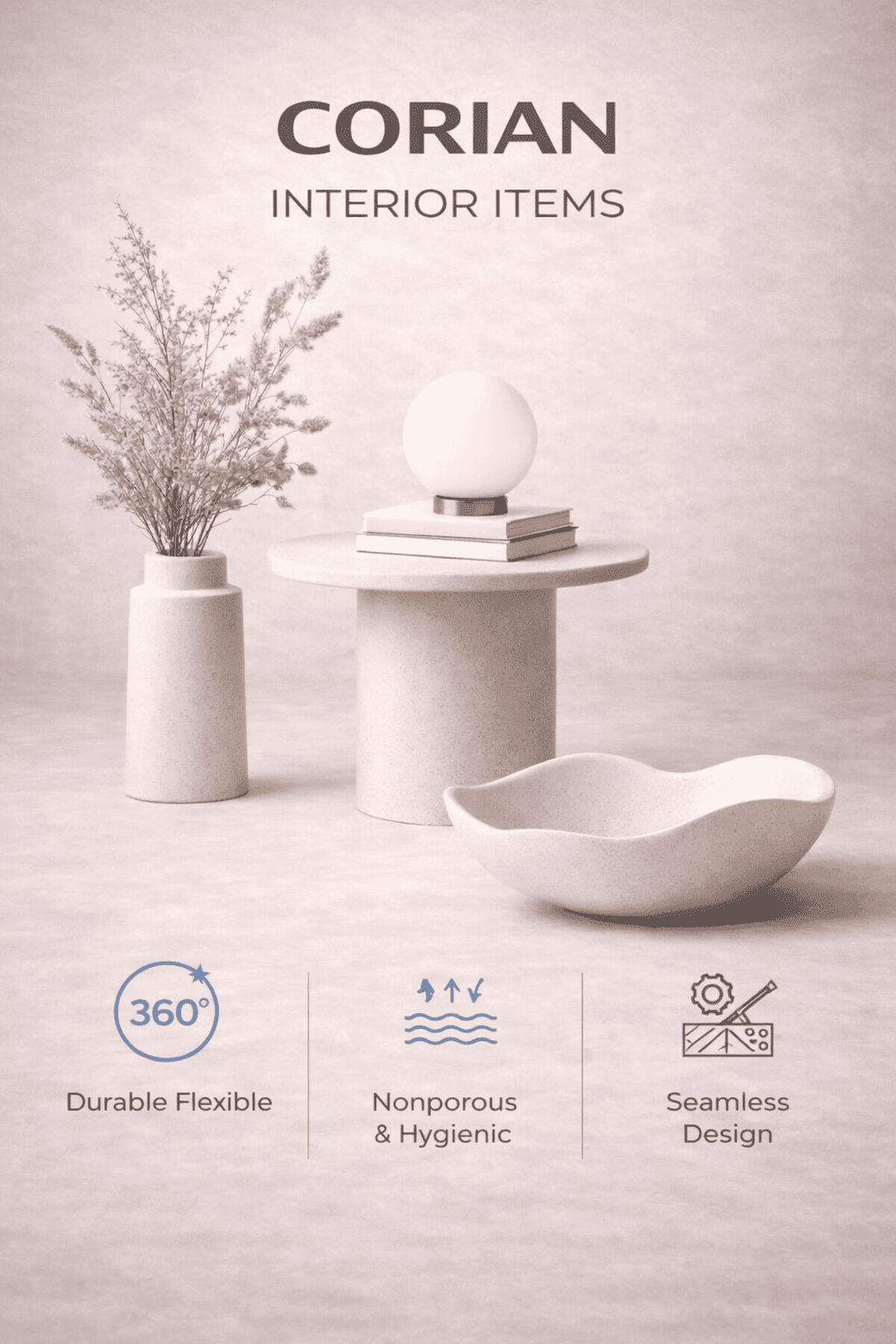 Corian Solid Surfaces with seamless invisible joints for hygienic kitchen countertops