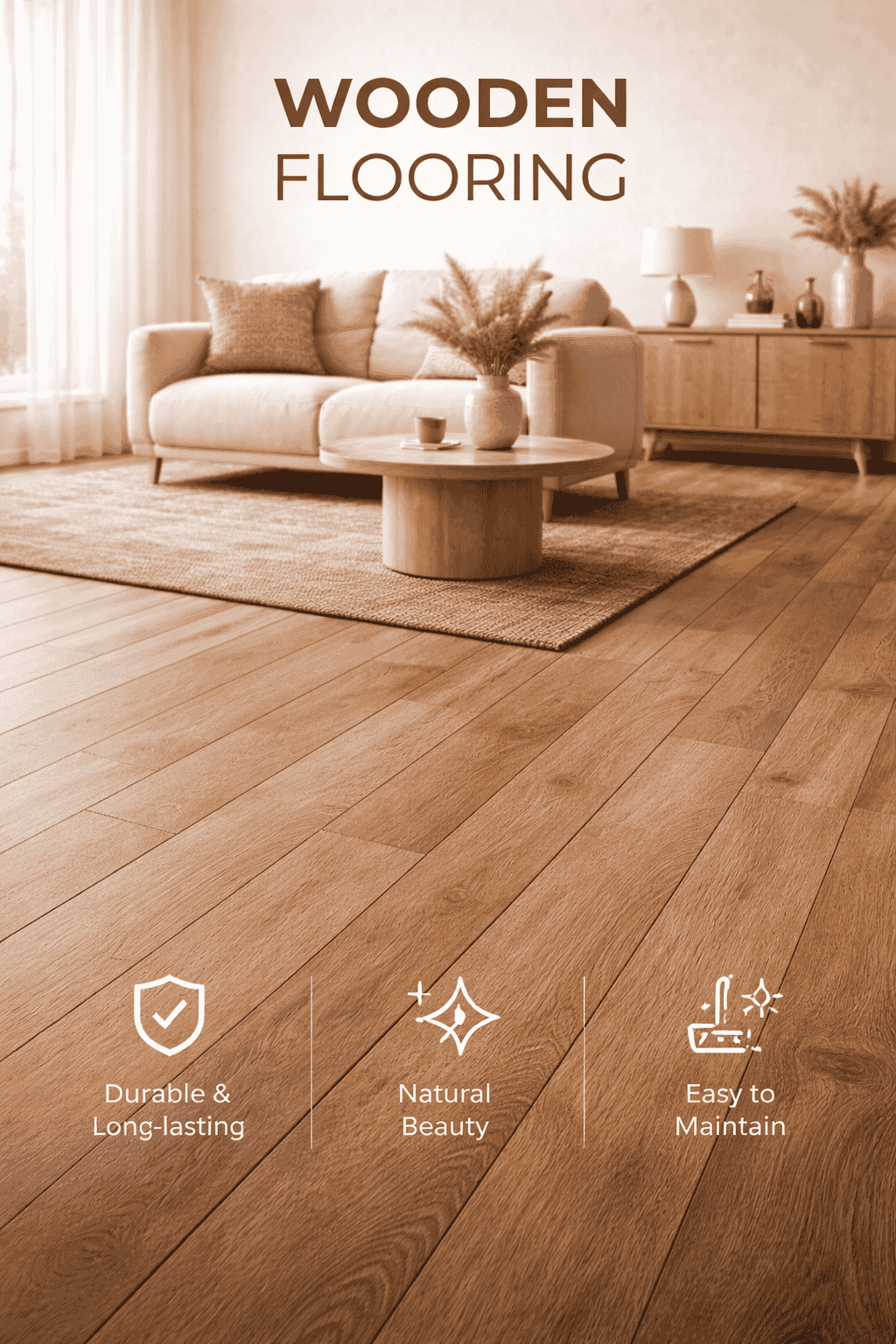 Premium Wooden Flooring delivering natural warmth and high durability for living rooms